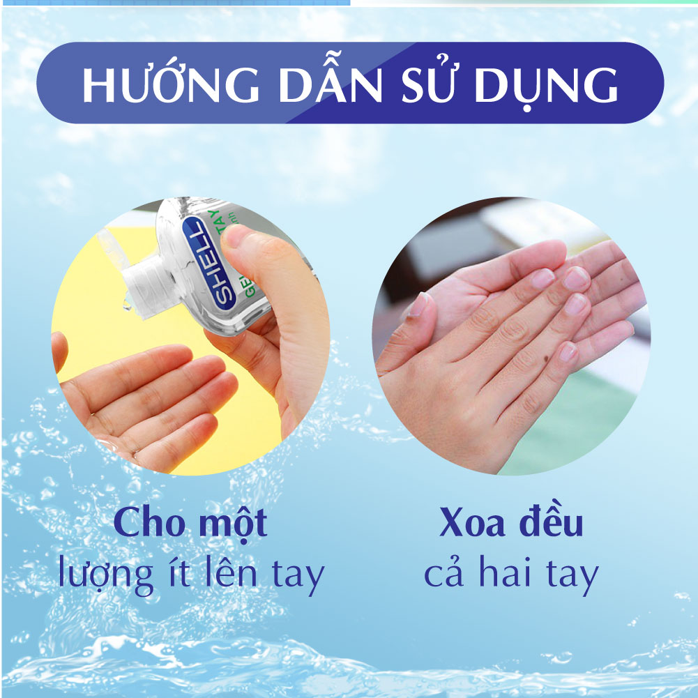 [900ml] Bộ 10 Nước rửa tay Shell - Gel Rửa Tay Khô - Cồn Hữu Cơ - Hương Bạc Hà - Chống Vi Khuẩn, Diệt Trùng, Không Hại Da Tay - 90ml/Chai