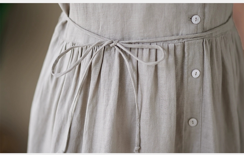 Đầm linen dáng dài, suông công sở cổ tròn linen tay cộc kèm dây eo, đầm đũi form rộng Haint Boutique Da169