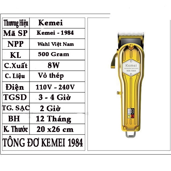 Tông đơ cắt tóc chuyên nghiệp SPA kemei KM1984