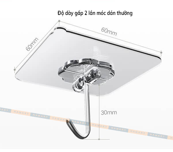 COMBO 5 Móc Dán Tường INOX Ánh Kim Dán Tường Siêu Dính Loại Dày Chịu Lực Siêu Chắc