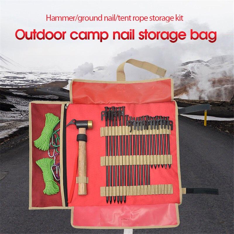 Outdoor Camping Tent Nail Bag Storage Accessories Hammer Wind Rope Tent Pegs Nail Oxford Cloth Storage Bag