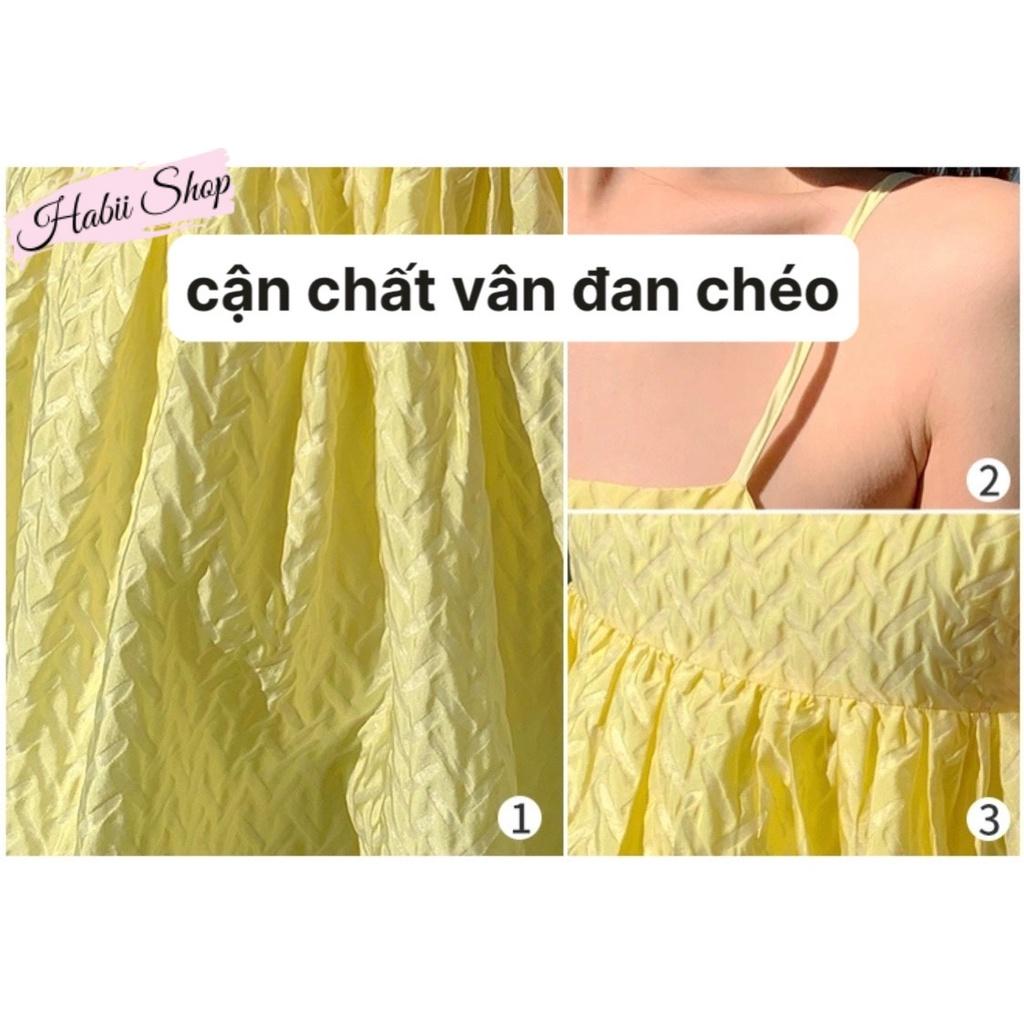 Váy maxi đi biển hai dây hở lưng dáng dài màu vàng HABII V04