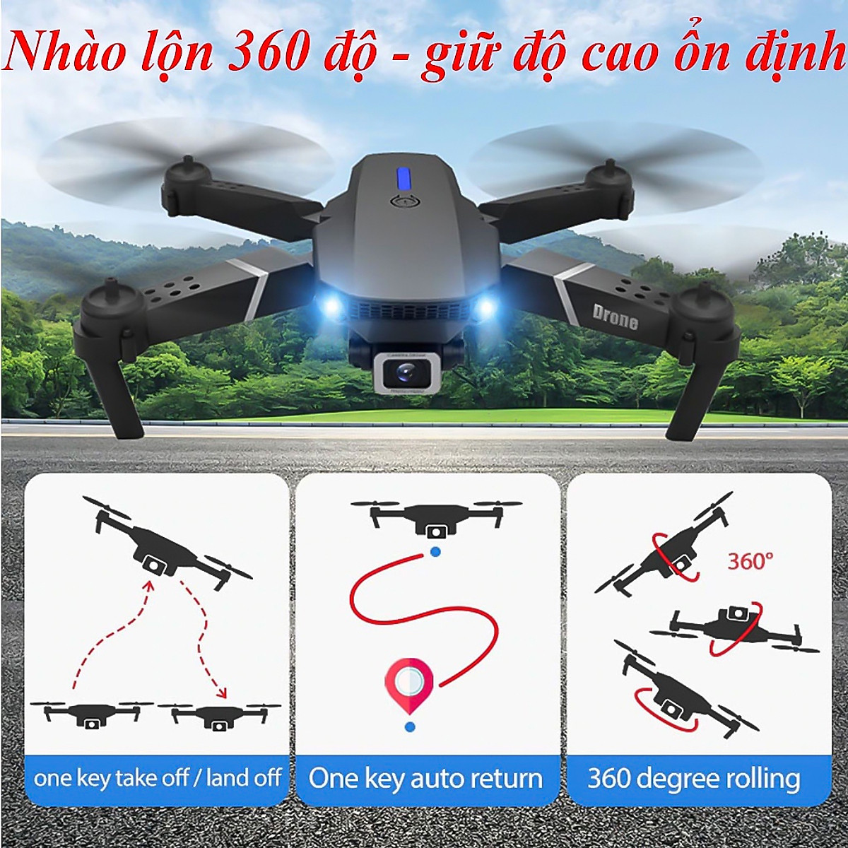 Hình ảnh Máy bay điều khiển từ xa, Flycam điều khiển giá rẻ E88 Pro 2 Camera quay video và chụp ảnh 4k, Giữ vị trí tốt, nhào lộn 360 độ - Hàng chính hãng