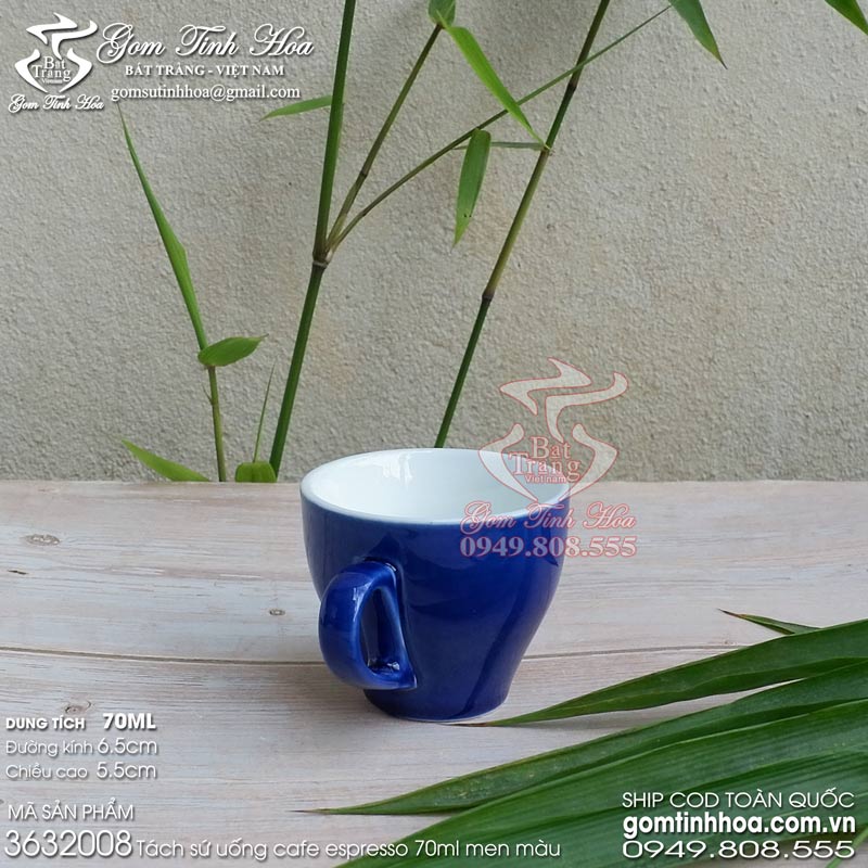 Ly tách sứ uống cafe espresso 70ml men màu xanh Coban gốm sứ Bát Tràng cao cấp