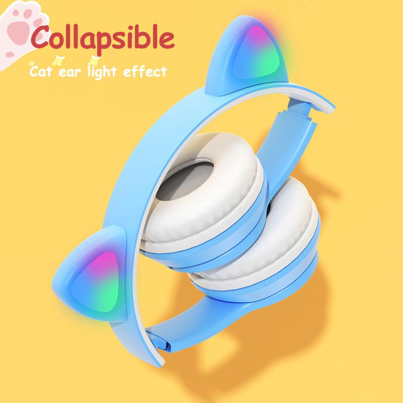 Wireless Headphones Cat Ear With Mic Bluetooth Cool Glow Light Stereo Bass Helmets Kids Gamer Girl Gifts