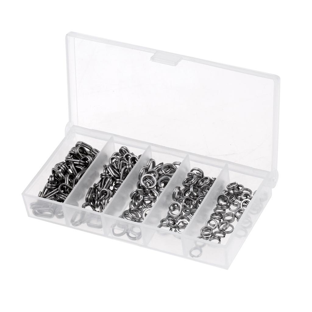 200pcs Stainless Steel Round & Oval Split Rings Assorted Fishing Tackle Lure Line Connector