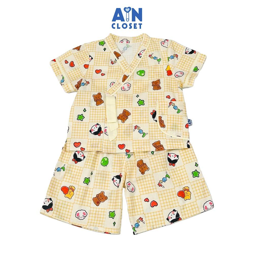 Bộ quần áo Lửng bé gái hoạ tiết Bé Caro Vàng Cotton - AICDBGXPOCCL - AIN Closet