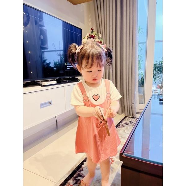 Set đồ bé gái, set yếm bé gái hồng trái tim thời trang VyVy Kids Fashion