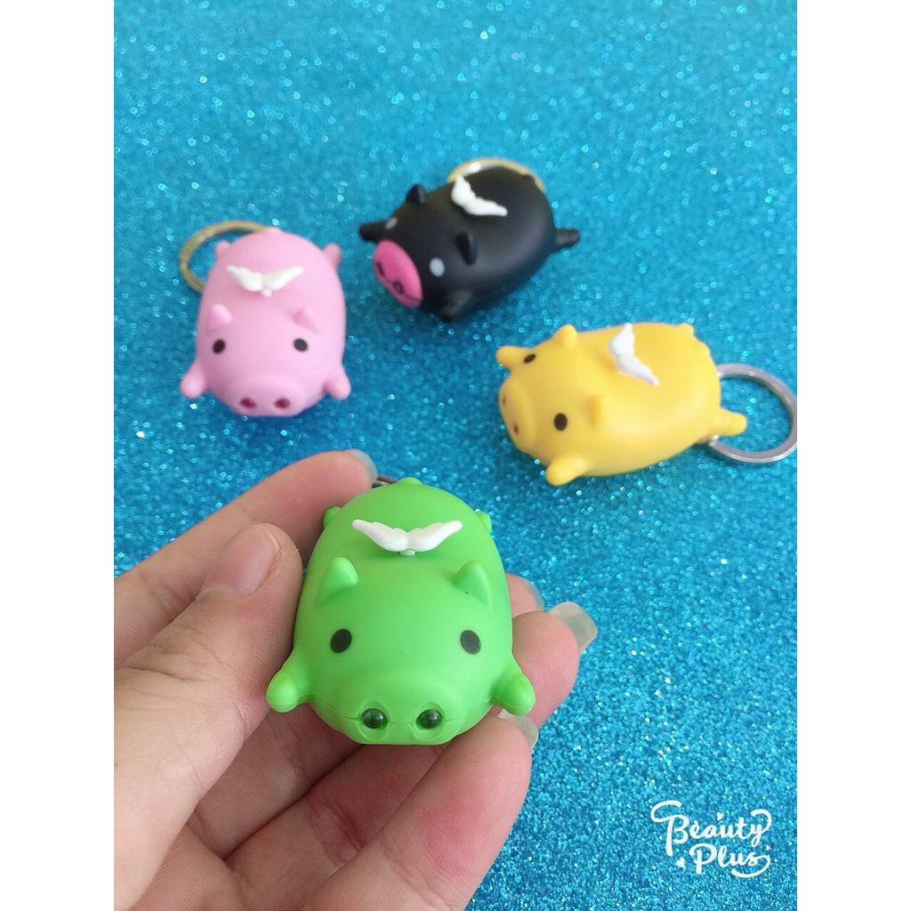 Móc khóa hình con heo có đôi cánh thiên thần phát sáng đèn Led có nhạc có đèn-Móc khóa hình heo phát sáng