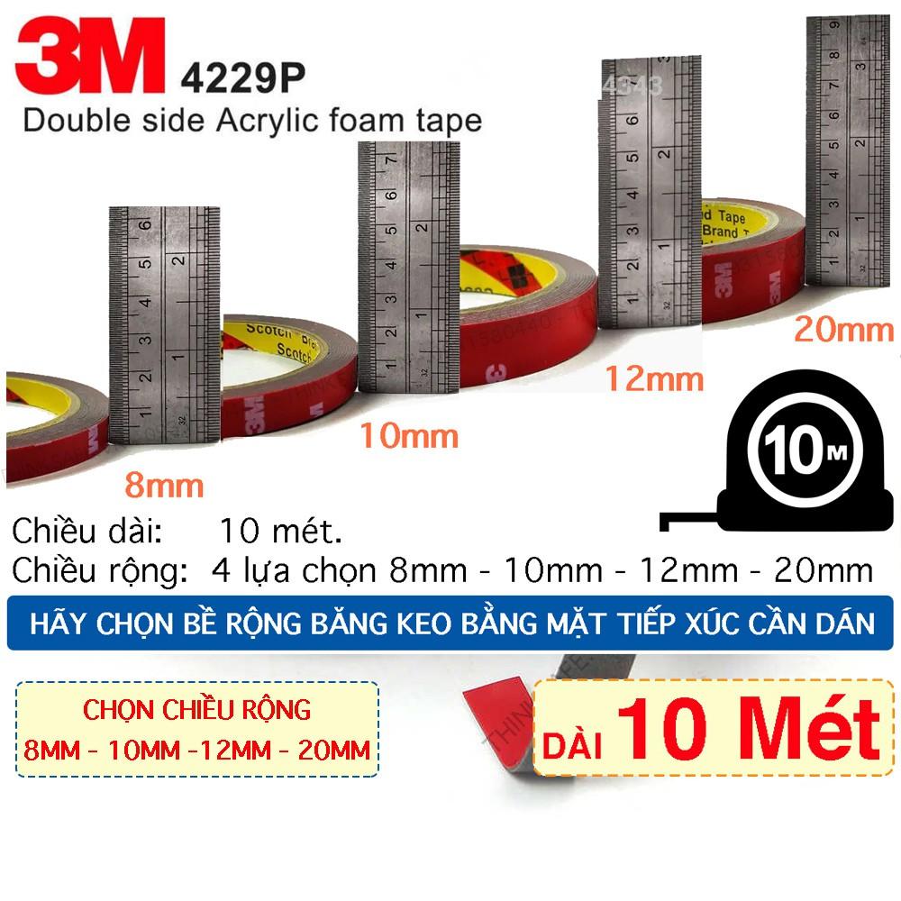 Băng keo cường lực 3M 4229P băng keo 2 mặt siêu dính, siêu chắc, nhiều lựa chọn bề rộng, chiều dài 10 mét