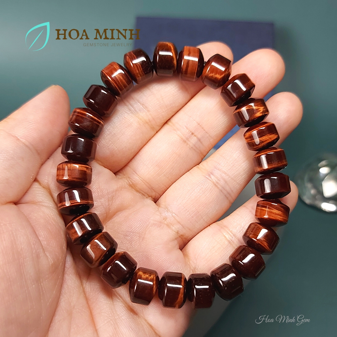 Vòng đá Mắt Hổ Đỏ Nâu kiểu bánh xe loại 5A size 10 li phong thủy tài lộc phong cách đỉnh đạc vòng tay nam, vòng tay nữ