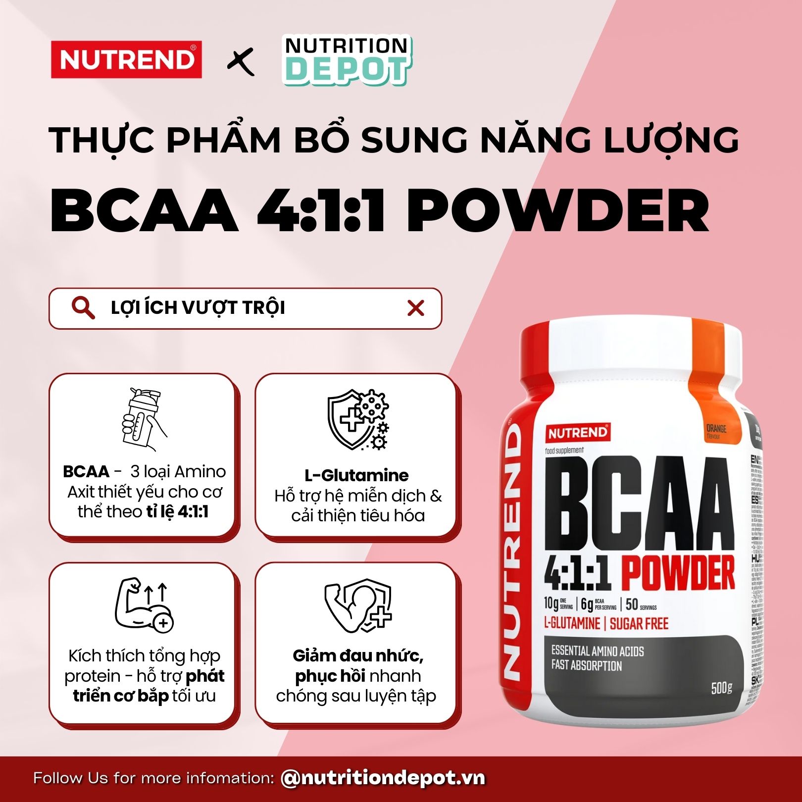 Hình ảnh Thực phẩm bổ sung phục hồi cơ bắp Nutrend BCAA 4:1:1 Powder vị Cam (Hộp 500g) - Nutrition Depot Vietnam