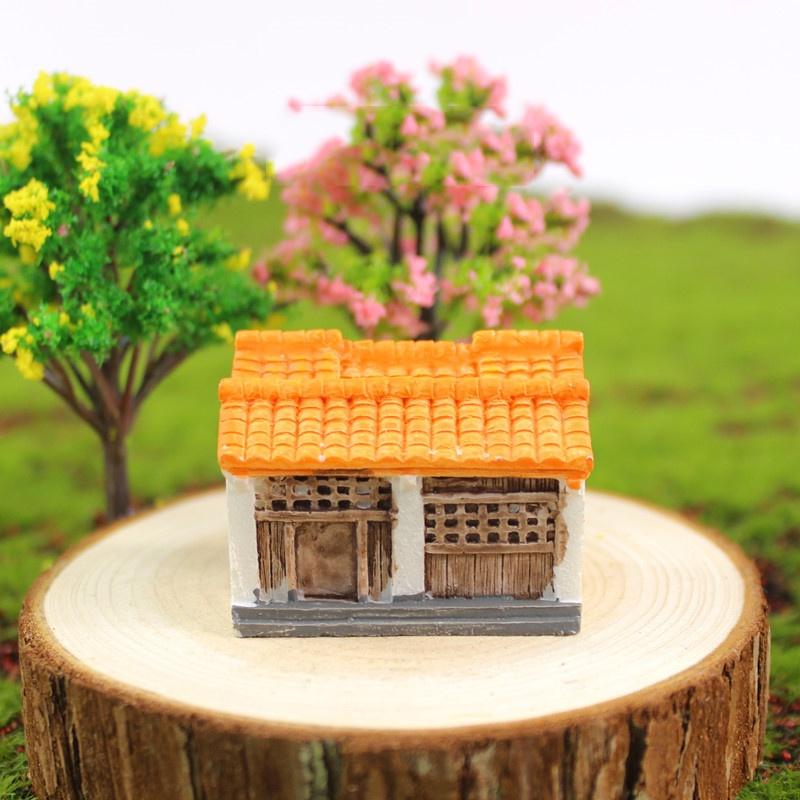 Tiểu cảnh mini ️ Mô hình Ngôi nhà cổ ở nông thôn cổ trang trí sân vườn, tiểu cảnh, sen đá, bàn làm việc