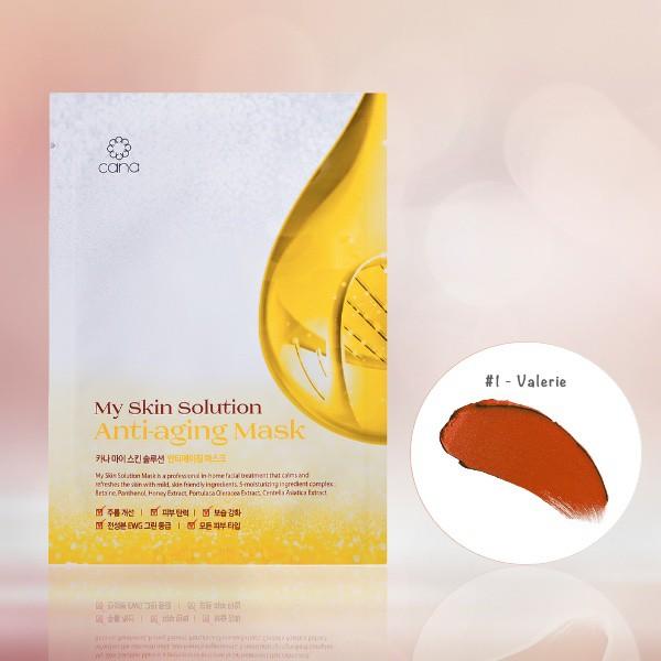 Combo 10 miếng mặt nạ chăm sóc da lão hoá My Skin Solution và son lì Cana