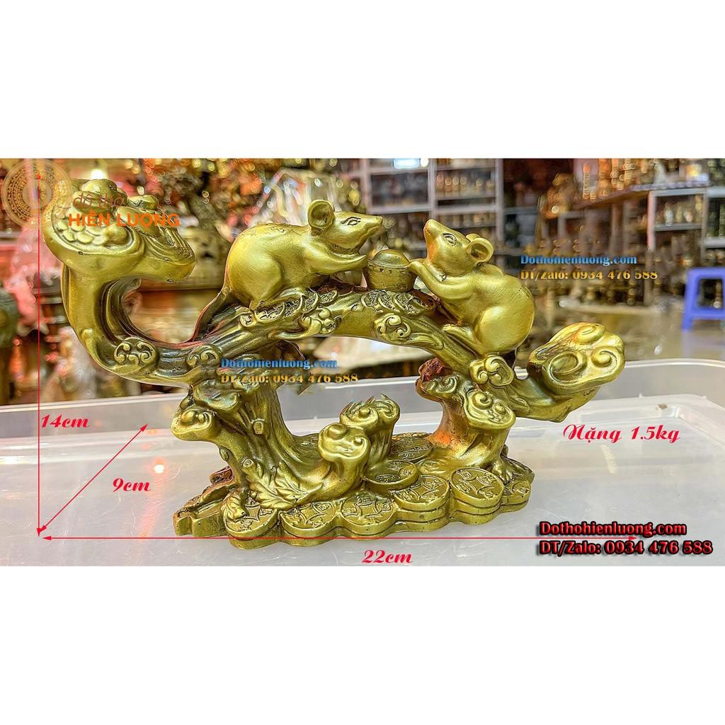 Tượng Linh Vật Đôi Chuột Cầm Nén Vàng Ngồi Gậy Như Ý Bằng Đồng Phong Thủy