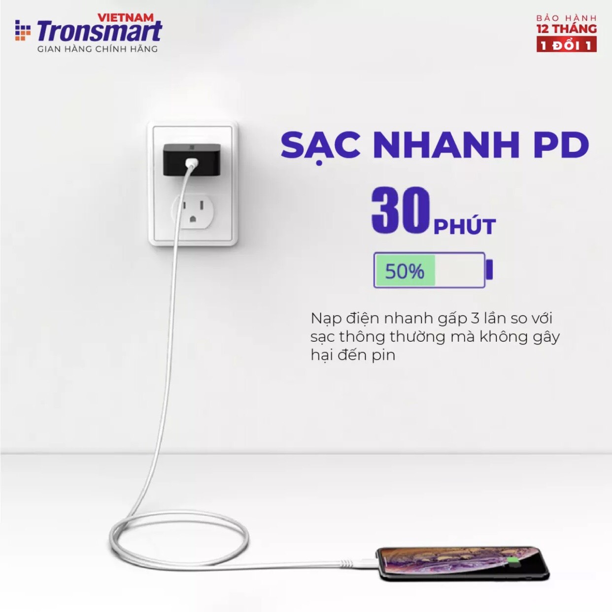 Cáp Sạc Tronsmart USB-C to Lightning Bện Nylon Siêu Bền, Hỗ Trợ Sạc Nhanh Power Delivery Cho Các Thiết Bị IOS, Trang Bị Chip Sạc Thông Minh Chống Quá Tải, Quá Áp, Dài 1.2m - Hàng Chính Hãng