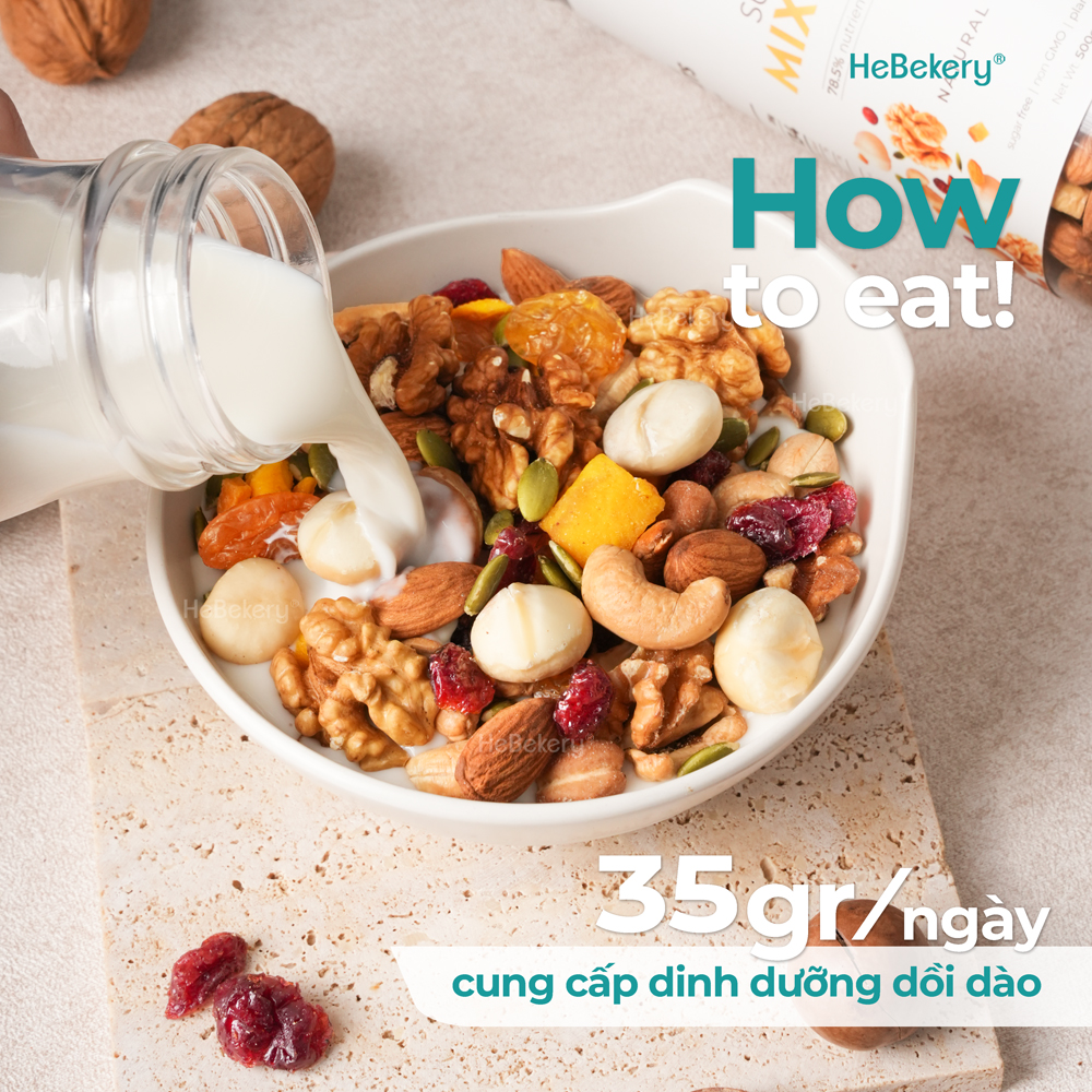 Mix Nuts 8 Loại Hạt Không Yến Mạch - Hũ 300g / 500g - Hạt Ngũ Cốc Dinh Dưỡng Cho Mẹ Bầu, Ăn Kiêng HEBEKERY by HEBE