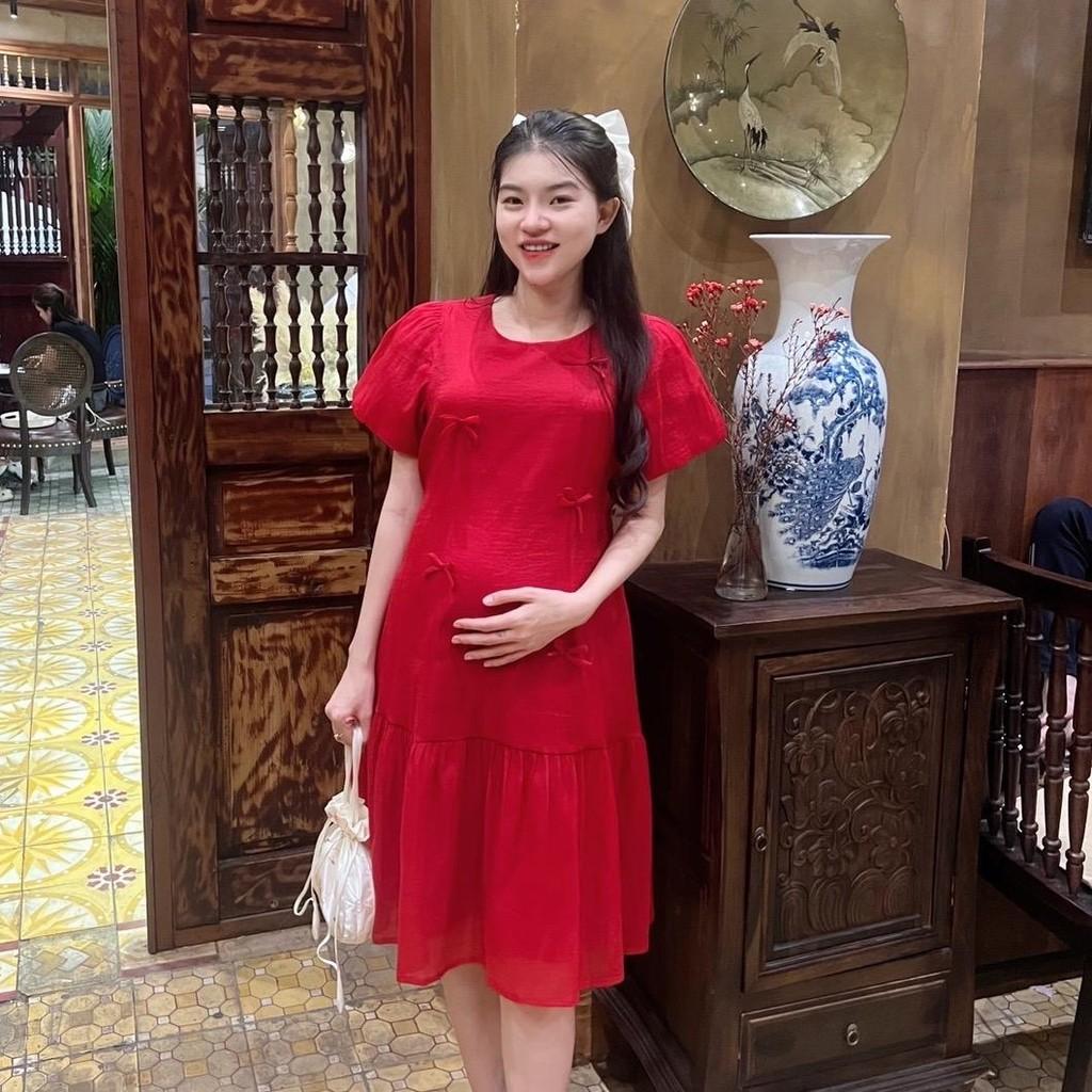 Đầm bầu tơ phom đuôi cá đính nơ dễ thương, trẻ trung diện đi làm, đi chơi, đi tiệc Nữ Women Nữ Women - Đỏ
