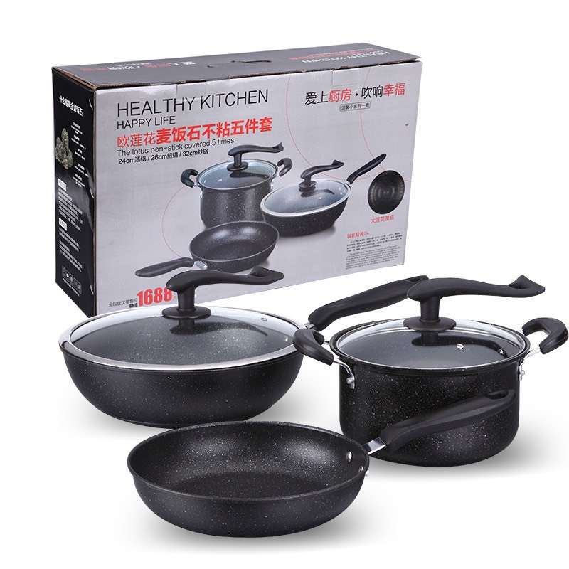 Bộ Nồi Chống Dính Nắp Kính Vân Đá Ceramic Cao Cấp AK0020214451