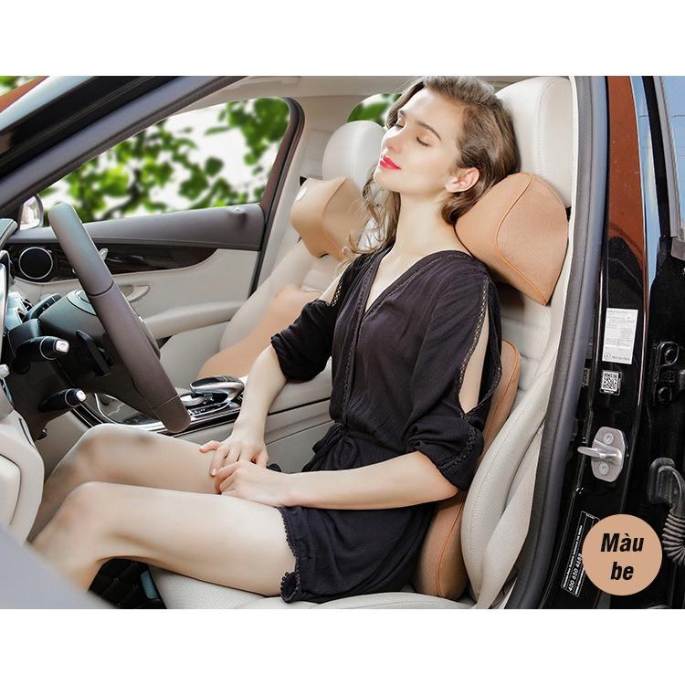 Bộ gối tựa lưng và tựa đầu ô tô cao su non cao cấp, thiết kế sang trọng, màu sắc trang nhã giúp giảm đau mỏi