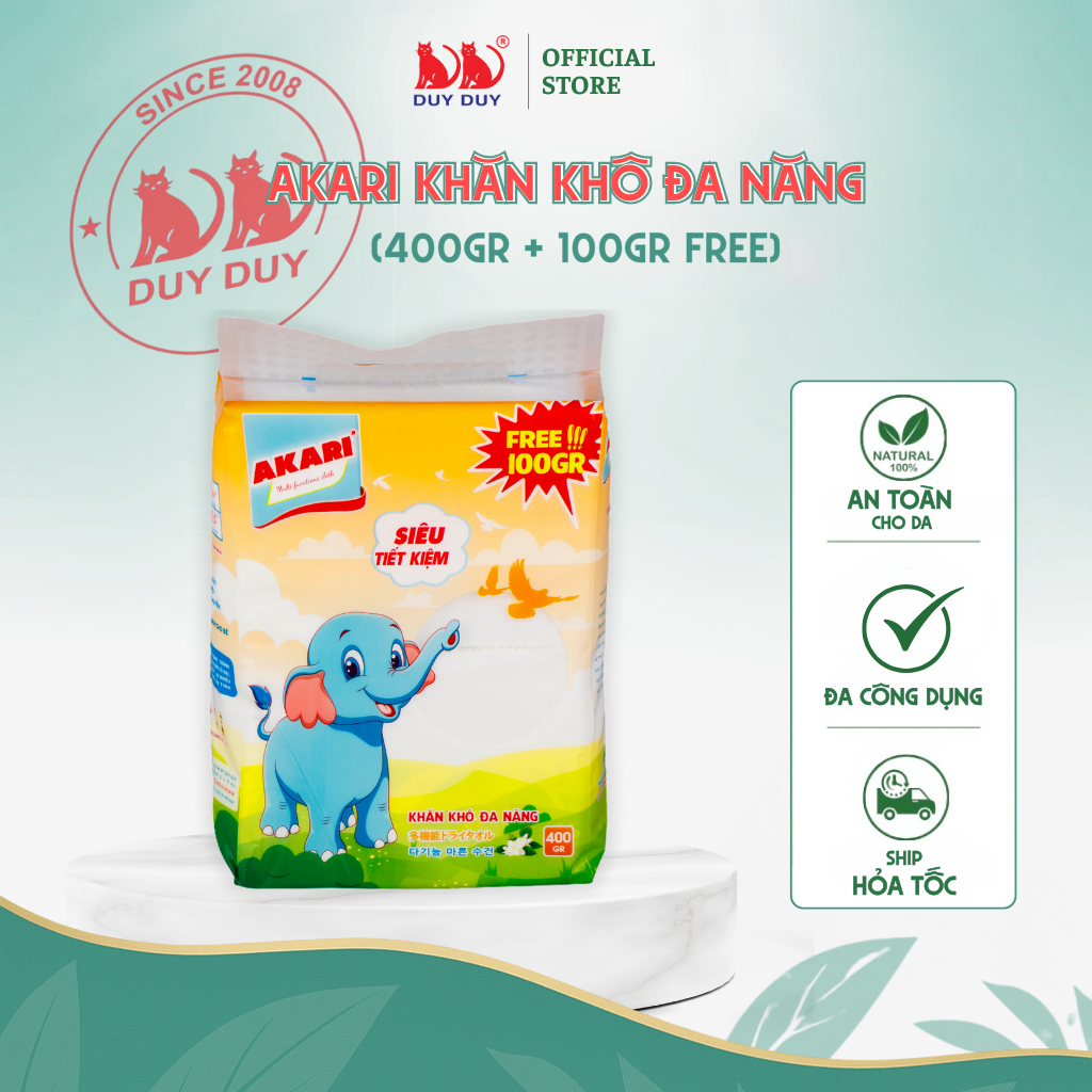 Combo 5 gói Khăn khô đa năng Akari vải sợi tự nhiên 500gr (13.5x20cm) dạng rút siêu tiết kiệm