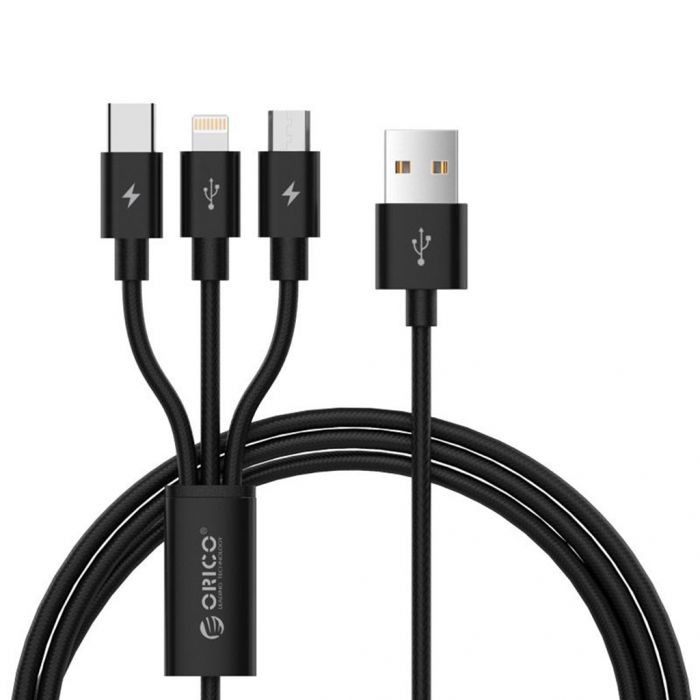 Cáp sạc điện thoại 3 trong 1 Lightning/Type C/Micro B USB 2.0 (màu ngẫu nhiên) - Hàng Chính Hãng