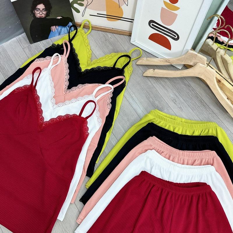 Set đồ bigsize áo dây viền ren kèm quần đùi ren chất gân tăm co giãn BIGSIZE CÔ NHỎ, Quần short áo thun - G124