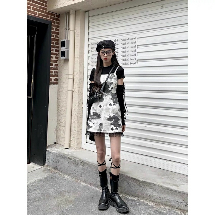 Đầm hai dây phối ren loang màu Mã: DA5374