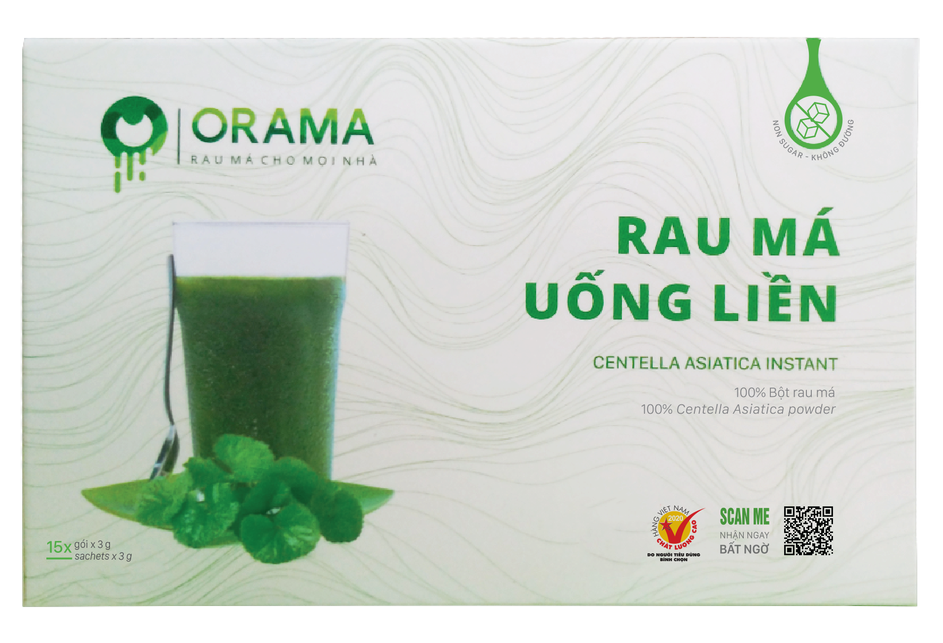 Bột Rau Má Uống Liền ORAMA không đường 15 gói x 3g - rau má tươi nguyên chất, tăng cường dinh dưỡng