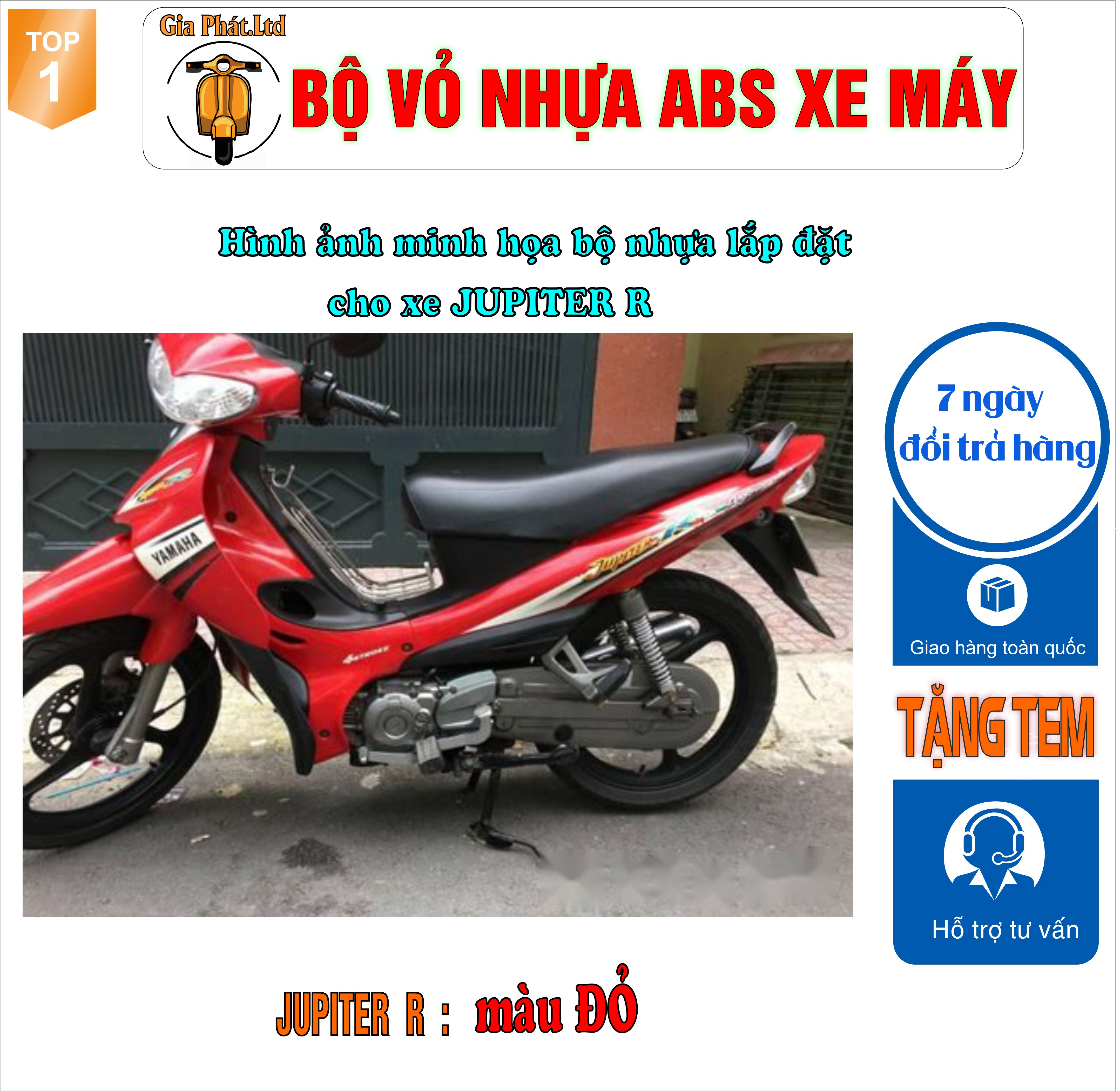 [TẶNG TEM] Bộ nhựa áo xe JUPITER R nhựa ABS cao cấp màu ĐỎ CỜ-TKB-2024(4628)