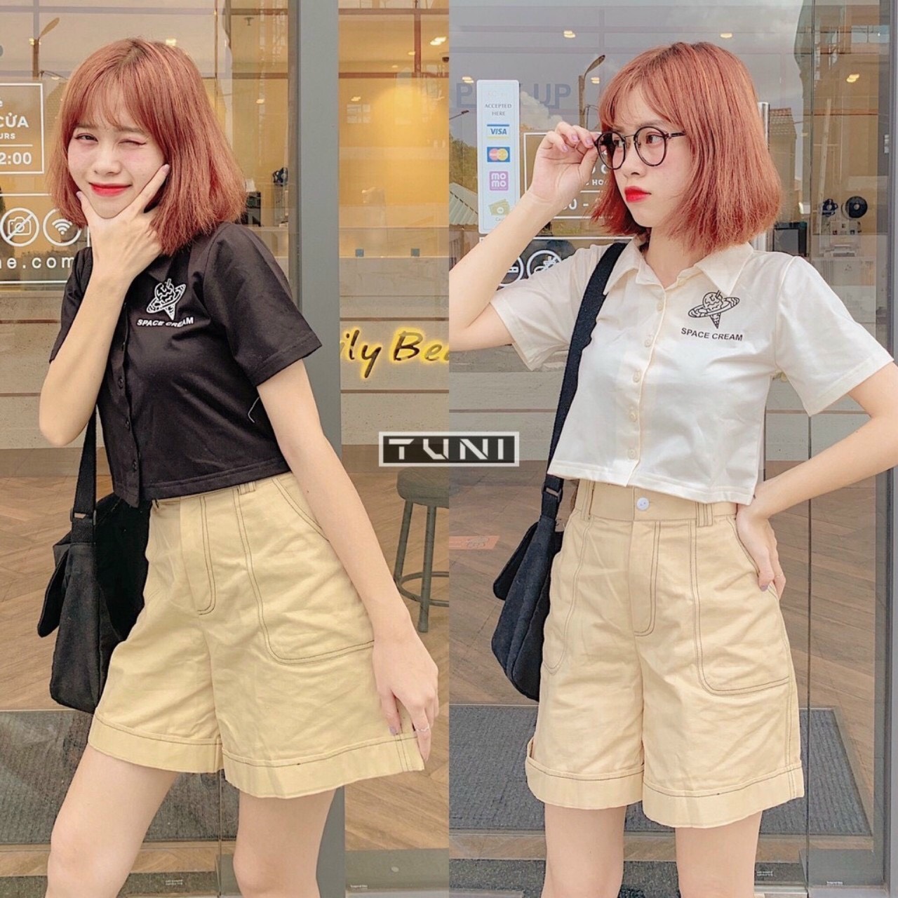 ÁO croptop ngắn tay cài cúc bao xinh