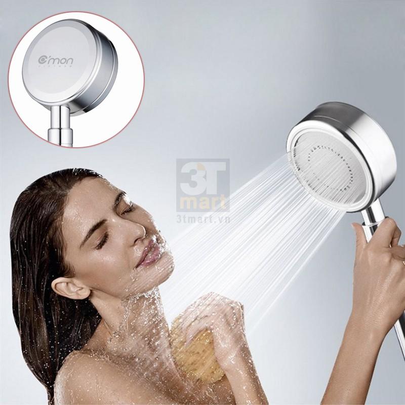 Bộ vòi sen siêu tăng áp 400% C'MON TS-01 + dây sen inox + cài sen (bạc)