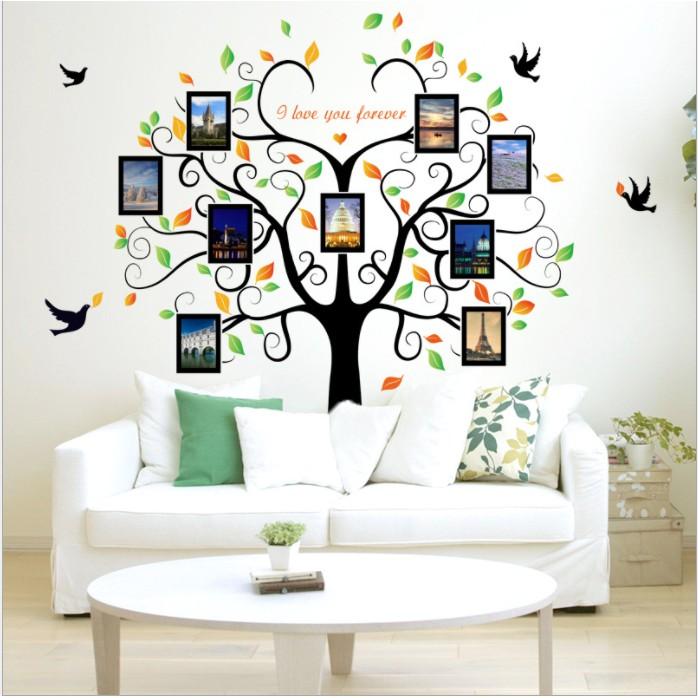 Decal trang trí tường - Cây lớn khung ảnh hình trái tim mẫu mới