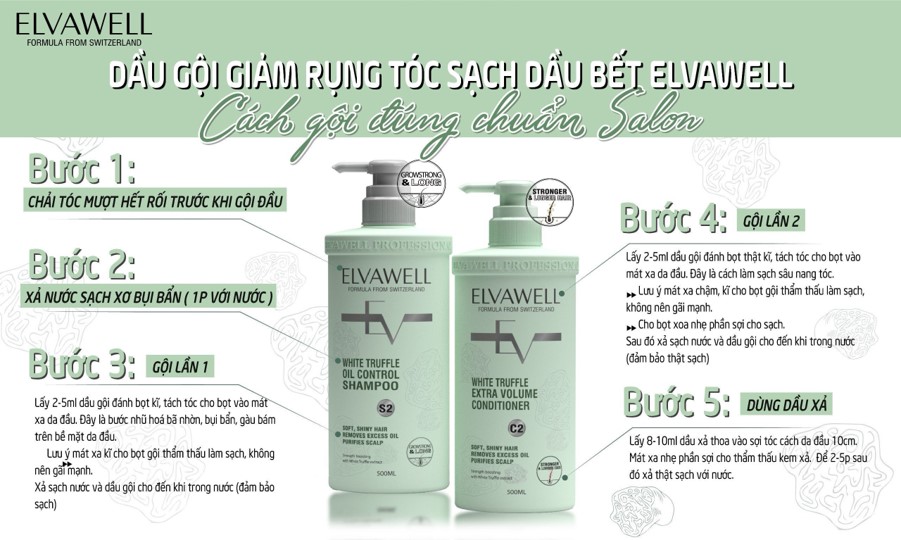 Dầu gội xả giảm rụng tóc sạch dầu bết Elvawell - 1000ml (Màu xanh)