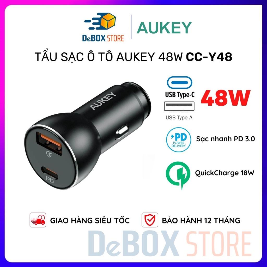 Tẩu Sạc ô tô AUKEY Siêu Nhanh CC-Y48 công suất 48W USB A QC 3.0/USC-C PD 30W - Hàng Chính Hãng