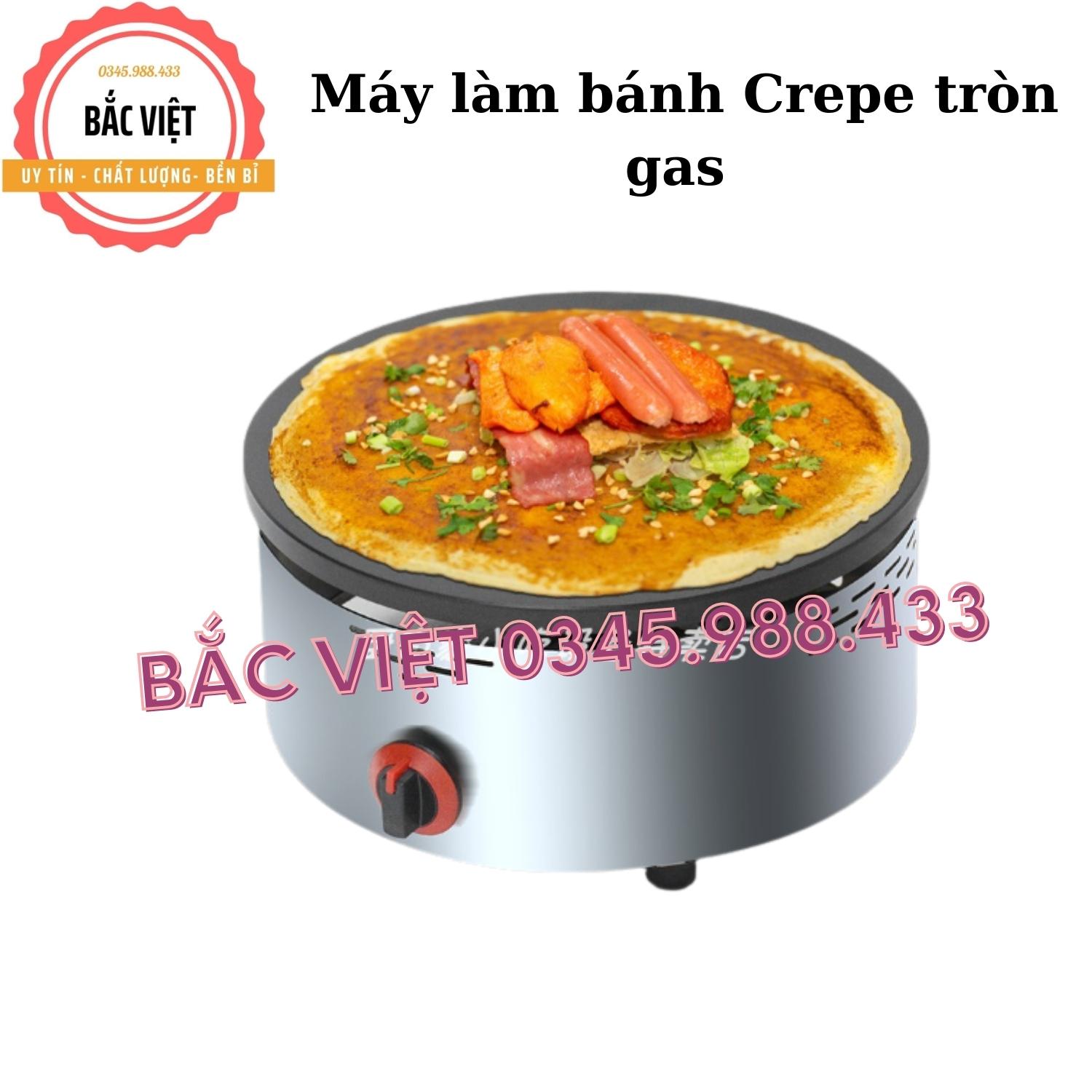 Máy làm bánh crepe mặt tròn thân tròn dùng gas , mặt tráng đường kính 40cm