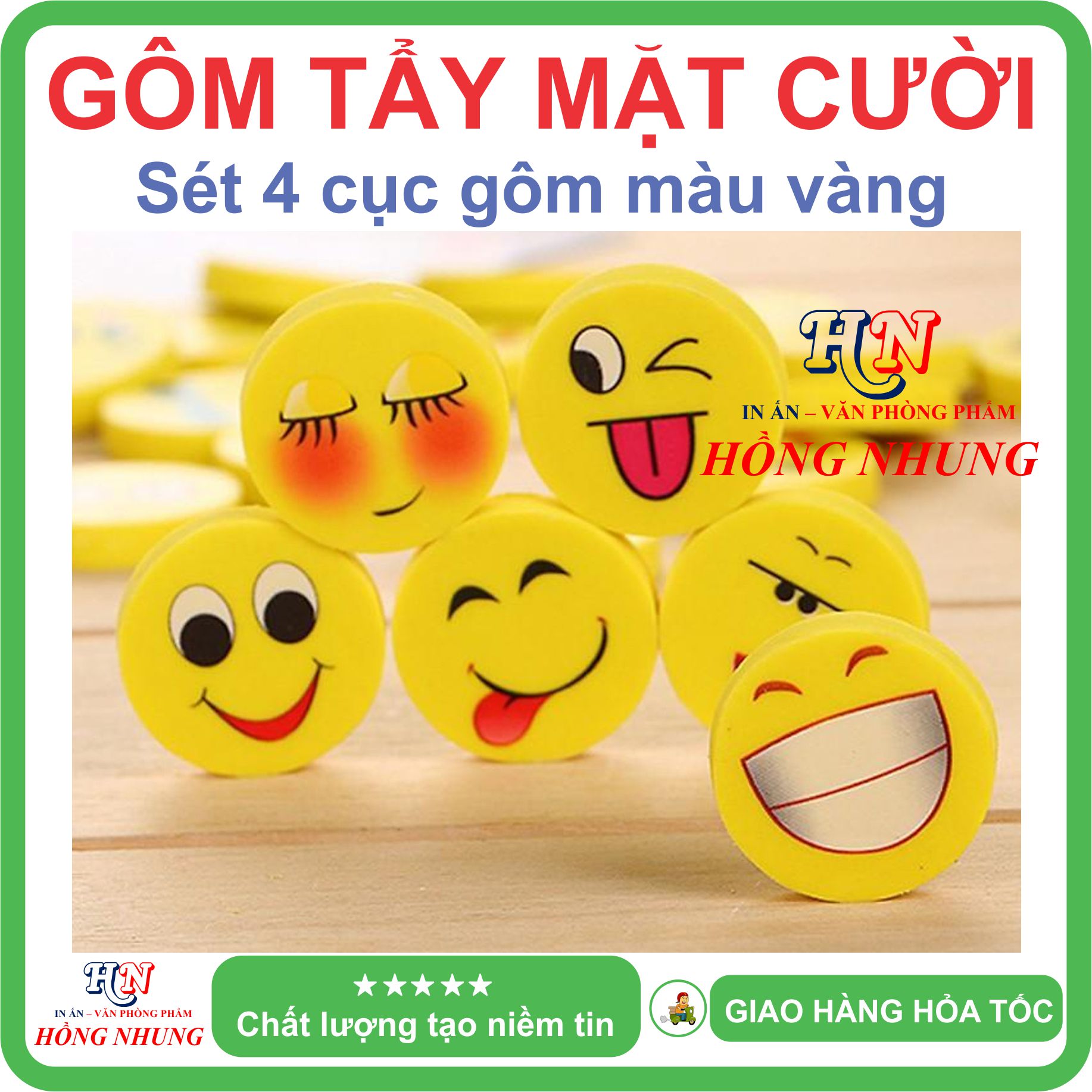 [SÉT] COMBO 4 Cục Gôm Tẩy Hình Mặt Cười - Màu Sắc Dễ Thương, Làm Qùa Cho Bé Yêu