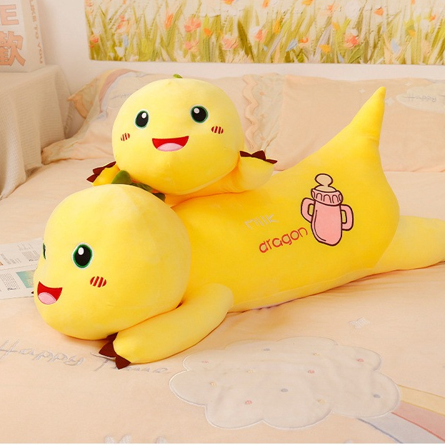 Thú nhồi bông rồng sữa nằm đáng yêu - Size 80cm - Quà tặng gấu bông con rồng vàng êm mịn.