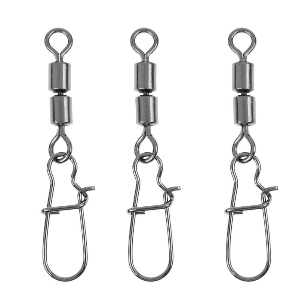 3 Pieces Fishing Bearing Rolling Swivel Metal with Snap Fishhook Fastlock Solid Rings Lure Connector Fish Hook Tackle