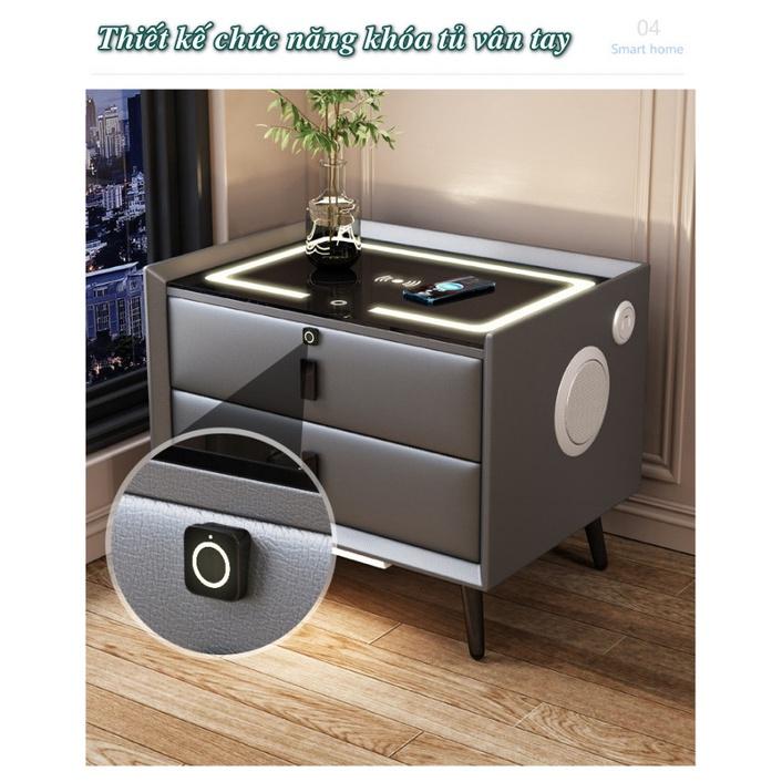 Tủ Để Đầu Giường Ngủ Thông Minh SmartHome Leather Tích Hợp Khóa Tủ Vân Tay, Sạc Không Dây, Đèn Ngủ Cảm Ứng