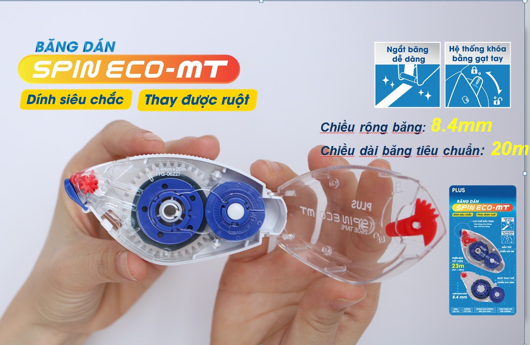 Băng keo dán 2 mặt Spin Eco PLUS 120-V009 - độ dính cao, dán phong bì, bìa giấy ...