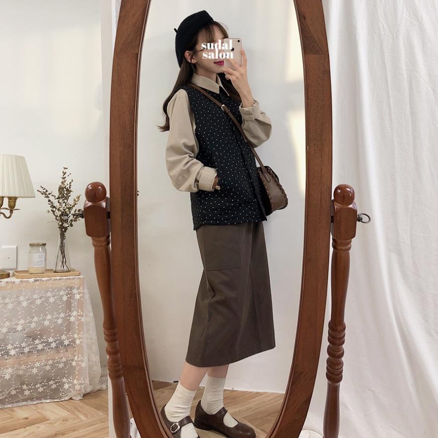 Váy yếm kaki dáng suông dài MORAN Hàn Quốc ! *