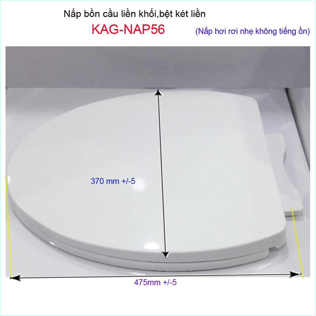 Nắp đậy bồn cầu 1 khối rơi êm KAG-NAP56, nắp hơi bàn cầu liền khối nhựa dày bóng cao cấp