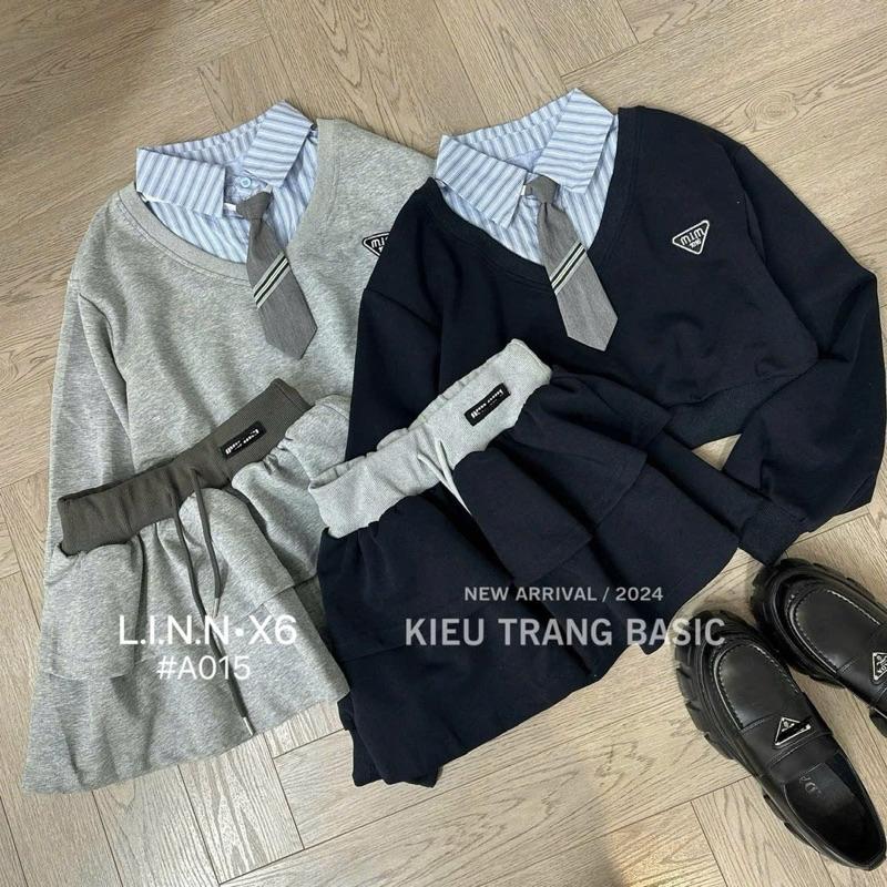 Set học sinh 3 món : áo phối sơ mi + chân váy + cavat đang làm mưa làm gió đây ạ  BY JOLIE - Tím than
