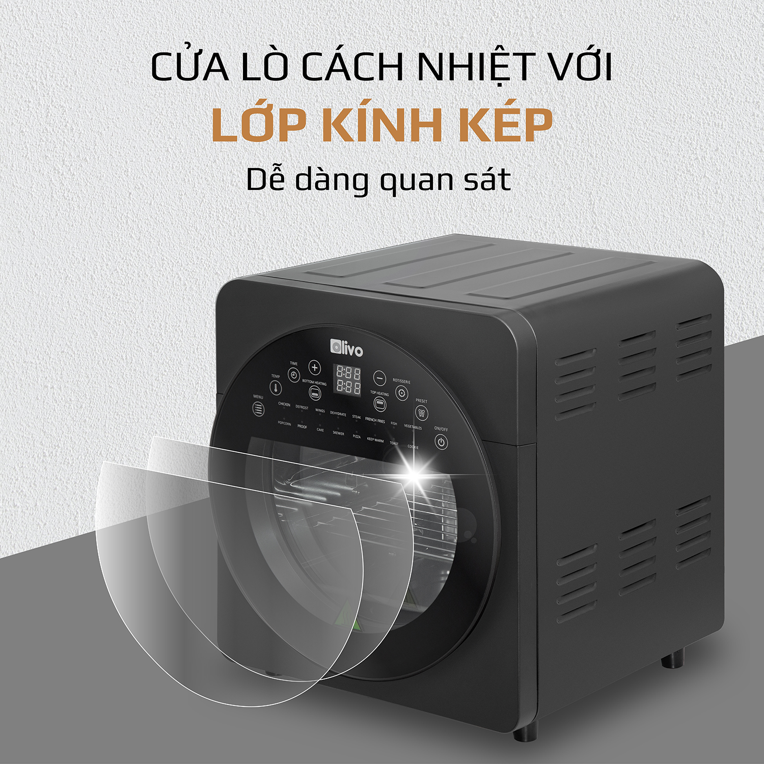 Nồi Chiên Không Dầu OLIVO AF15 [Hàng Chính Hãng] 16 Chức Năng - Dung Tích 15L - Công Suất 2000W - Thương Hiệu Mỹ