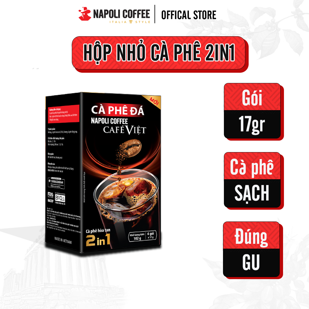 Cà Phê Hòa Tan Đen Đá 2in1 Hộp Nhỏ Napoli Coffee  - 100% Cà Phê Sạch Vị Chua Nhẹ Hậu Ngọt Chuẩn Gu Mạnh