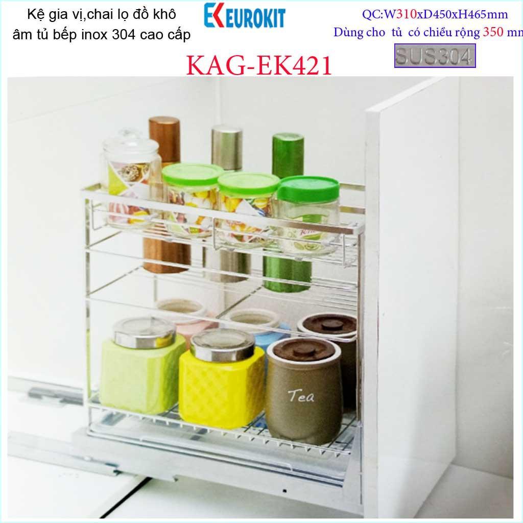 Kệ Gia vị Ray kéo Inox 304, kệ đựng gia vị 2 tầng Euro, kệ để gia vị ray giảm chấn KAG-304EK42