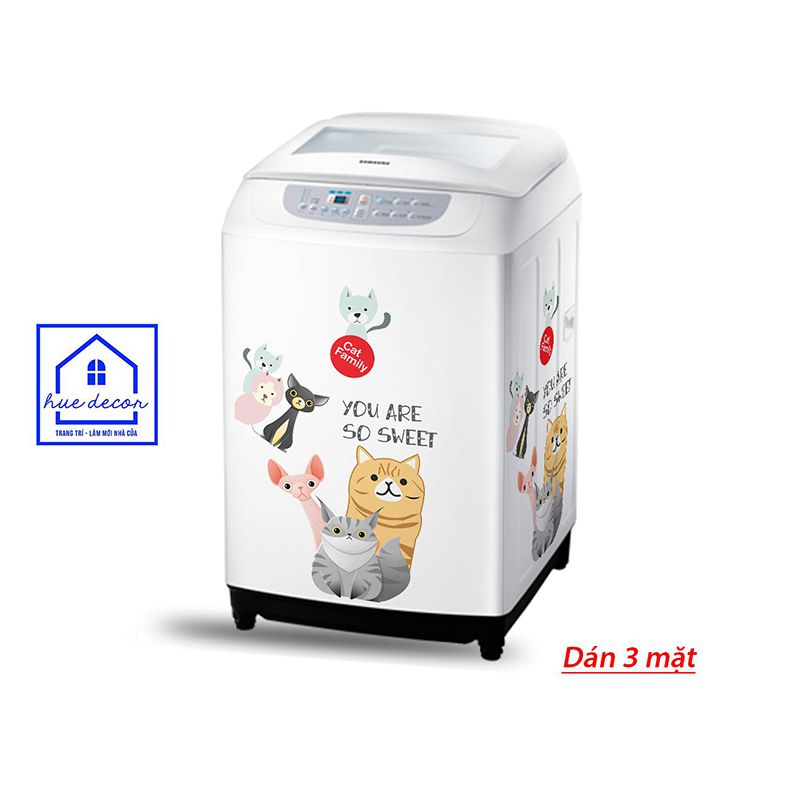 Decal Dán Tủ Lạnh  Gia đình Mèo Dễ Thương Hue Decor Chống Nước, Sẵn Keo, Đủ Kích Cỡ Cho Tất Cả Các Loại Tủ Lạnh, Máy Lạnh, Máy Giặt