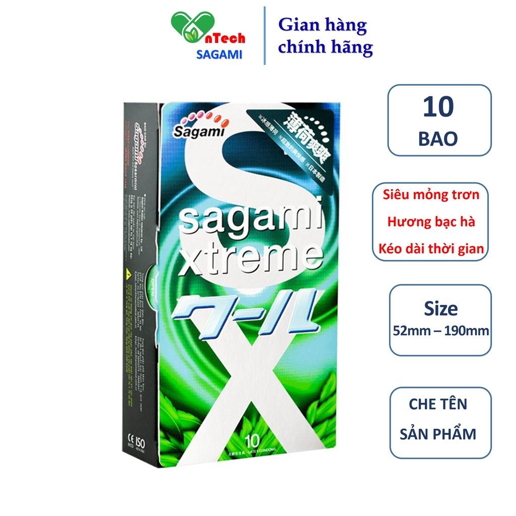 Bao cao su siêu mỏng kéo dài thời gian hương bạc hà Sagami xtreme Spearmint hộp 10 bao cao su