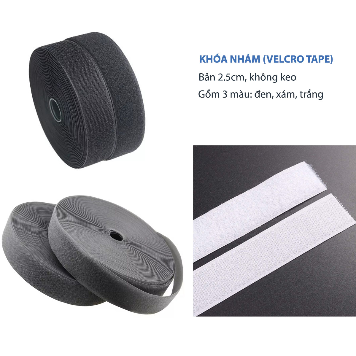 Miếng dán xé không keo, băng dính gai nhám Velcro tape, bản 2.5cm